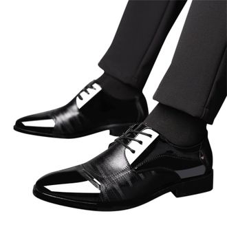 Generic Dress Shoes for Men Comfortable Wide, Leather Shoe Lace Up Oxfords Formal Shoes Pointed Toe Derbys Shoe Trendy and Versatile Dress Loafers British Bus