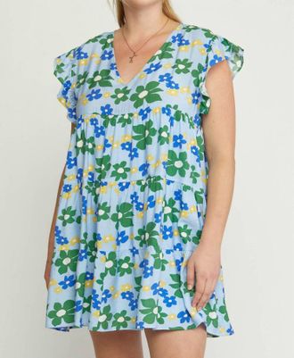 Entro Floral Tiered Babydoll Dress - Plus In Blue