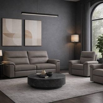 Aspire Home Accents Marlowe Real Leather Power Recliner 3+1+1 Sofa Set with USB Charging in Grey