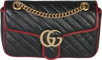 Gucci Black, Red Leather Torchon Small GG Marmont Bag (Authentic Pre-Loved)