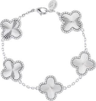 Rivka Friedman Pav&eacute; CZ Clover Station Bracelet in White Rhodium /Cz at Nordstrom Rack