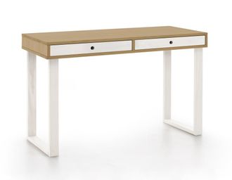 HOGAR 24 Escritorio de madera maciza natural, color encerado y blanco