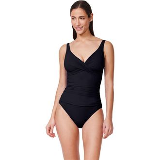 Gottex Tutti Frutti Twist Front V-Neck One Piece in Black at Nordstrom, Size 16