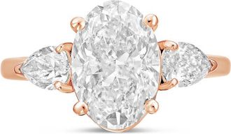 Diana M. Jewels 18kt rose gold lab grown 5ct oval diamond ring with pears on the sides