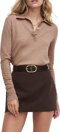 Favorite Daughter The Cleo Merino Wool Blend Henley Sweater in Mocha at Nordstrom, Size X-Large