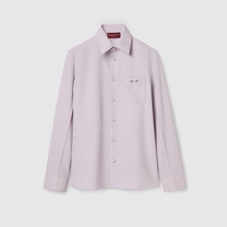 Gucci Wool Gabardine Shirt With Horsebit, Size 44, Silver, Ready-to-wear