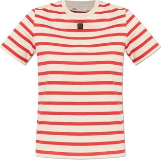 Tory Burch Gestreepte Katoenen T-shirt - Dames - T-shirts - Rood - L - Katoen - Tops