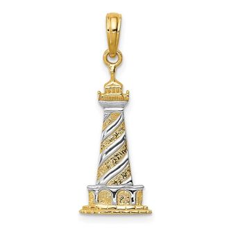 Diamond2Deal 14k Yellow Gold Rhodium Cape Hatteras Lighthouse Pendant