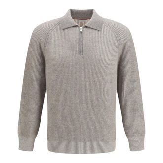 Brunello Cucinelli Maglione Polo in Maglia Milano con Zip - - Knitwear - Uomo - Beige - M