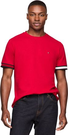 Tommy Hilfiger Mens Short Sleeve Breathable Cotton T-Shirts with Cuff Design, Medium Red, Large