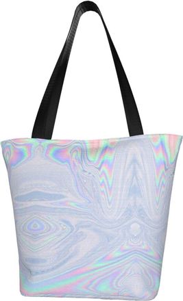 AOOEDM Holographic Iridescent Color Wrinkled Foil Reusable Tote Bag Women Casual Handbag Shoulder Bags for Shopping Groceries Travel Outdoors, One Size
