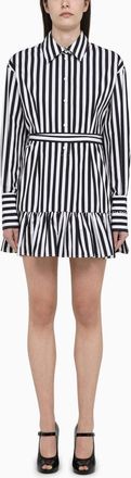 Patou Black/white striped cotton mini chemisier dress