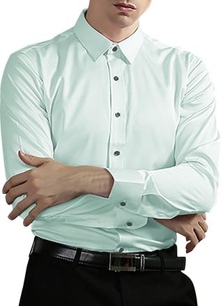 Generic Long Sleeve Shirts for Men Satin Silk Shirt Shiny Untucked Business Dress T-Shirt Blouse Party Disco Formal Tops 2025 Camisas Formales para Hombres(Gr