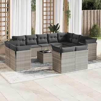 vidaXL Set Sof&aacute;s De Jard&iacute;n Con Cojines 13 Piezas Rat&aacute;n Sint&eacute;tico Gris Vidaxl