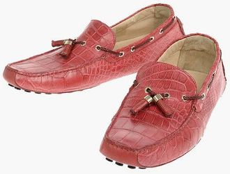 Corneliani Crocodile Skin Boat Shoes With Pure Gold Embelished Tassels size 47