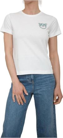 Pinko Witte T-shirt Klassieke Stijl - Dames - T-shirts - Wit - M - Katoen - Tops