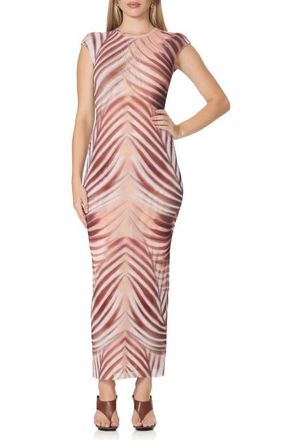AFRM Mylo Print Mesh Maxi Dress in Kissing Palms at Nordstrom, Size X-Small