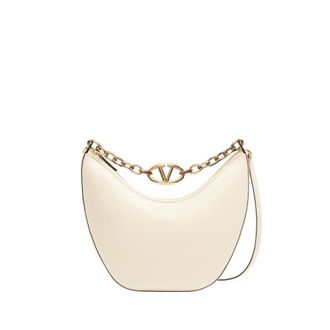 Valentino Garavani Ivory Leather Medium Hobo Vlogo Moon Shoulder Bag