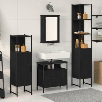 vidaXL Juego De Muebles De Ba&ntilde;o 4 Pcs Roble Negro 33 X 33 X 185.5 Cm Vidaxl