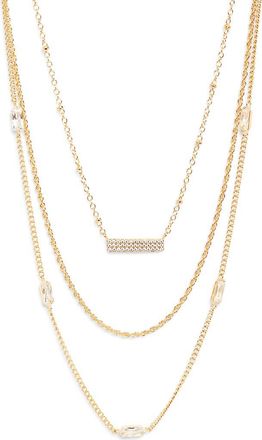 Nordstrom Set of 3 Cubic Zirconia Chain Necklaces in Clear- Gold at Nordstrom