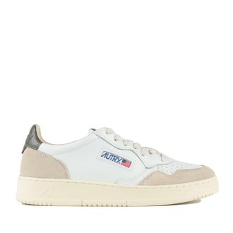 Autry Medalist Low Sneakers In White Suede And Leather And Morel