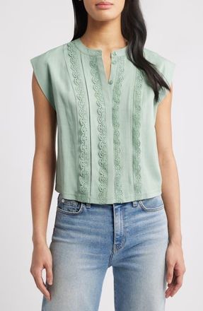 Wit & Wisdom Embellished Cap Sleeve Button-Up Shirt in Vintage Jade at Nordstrom, Size X-Large