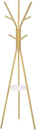 Woltu Perchero De Pie, Perchero De Madera Maciza, Con 9 Ganchos Y 1 Estante Para Ropa, Bolsos Y Bufandas, Para Recibidor O Recibidor, Dorado - Woltu