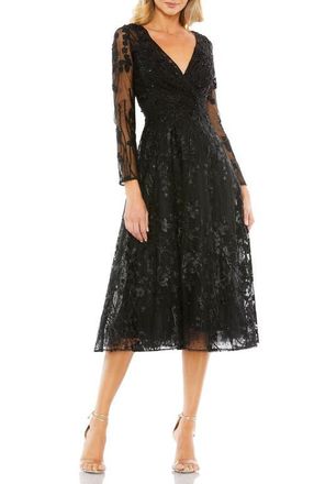 Mac Duggal Embellished Floral Long Sleeve Dress in Black at Nordstrom, Size 4