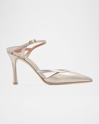 Malone Souliers 90mm Yola Metallic Leather Mule Pumps