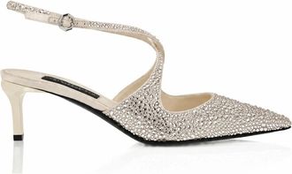 Philipp Plein Schoenen, Dames, Beige, 38 EU, Leer, Strass Slingback Pumps