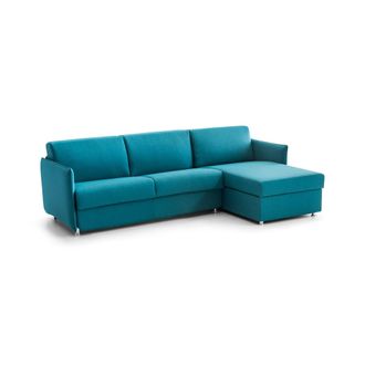 Dmora Sof&aacute; Cama Con Chaiselongue Scordia, Desenfundable, Almacenaje Hecho En Italia, Impermeable Multiposici&oacute;n Transformable, 260x160 Cm Azul