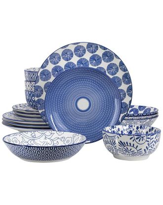 Elama Aurora 16pc Stoneware Double Bowl Dinnerware Set