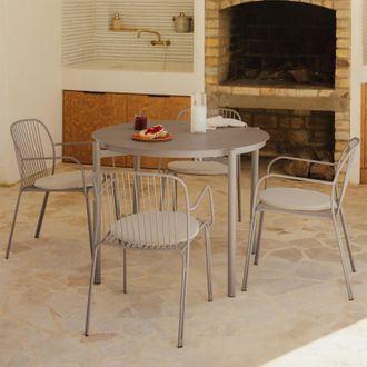 Sklum Set De Mesa Redonda &Oslash;110 Cm En Aluminio Elton Y 4 Sillas De Jard&iacute;n Con Reposabrazos En Acero Anerina Sklum