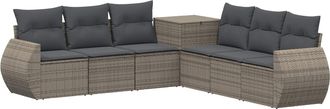 vidaXL Juego De Sof&aacute; 7 Uds. Gris Y Gris Oscuro Rat&aacute;n Sint&eacute;tico Y Acero Vidaxl