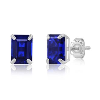 MAX + STONE 14k White Gold Solitaire Emerald-Cut Gemstone Stud Earrings (7x5mm)