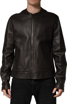 Dolce & Gabbana Mens Black Lambskinleather Full Zip Biker Jacket Leather Clothing