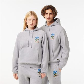 Lacoste Mens Embroidered Crocodile Print Raglan Sleeve Hooded Sweatshirt in Silver Chine - Size X-Small