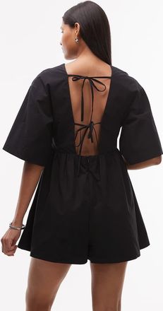 Topshop Tuta corta nera con scollo profondo a V-Nero