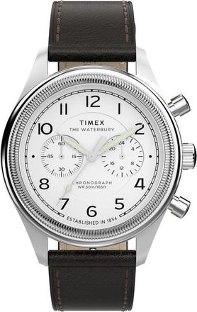 Timex Waterbury Metropolitan Chronograph Leather Strap Watch, 41mm in Brown at Nordstrom