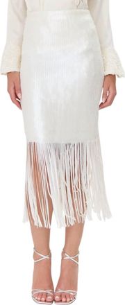 Adelyn Rae Milana Sequins Fringe Midi Skirt In Matte Ivory