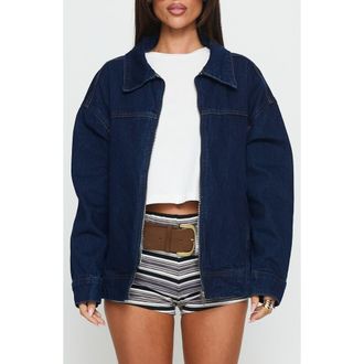 Princess Polly Goldsmith Denim Bomber Jacket in Dark Wash at Nordstrom, Size 2