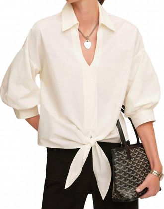 Fifteen Twenty Womens Jena Lantern Sleeve Tie-Front Top In Cream