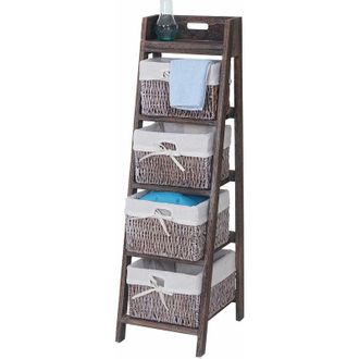 Hhg Hhg - Nunca Usado] Estanter&iacute;a Escalera Goiana, Estanter&iacute;a Con 4 Cajones Cesta 101x30cm, Aspecto Shabby, Vintage, Marr&oacute;n