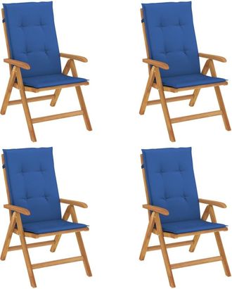 vidaXL Sillas Plegables Reclinables Con Cojines, 4 Piezas, Madera Maciza De Teca. Vidaxl