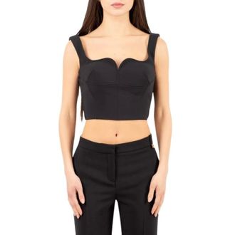 Elisabetta Franchi Sleeveless Tops, female, Black, Size: XL Double-layer Stretch Crepe Top