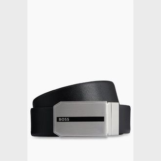 HUGO BOSS Mens Ginn Italian Leather Reversible Belt - Black - Size: ONE size