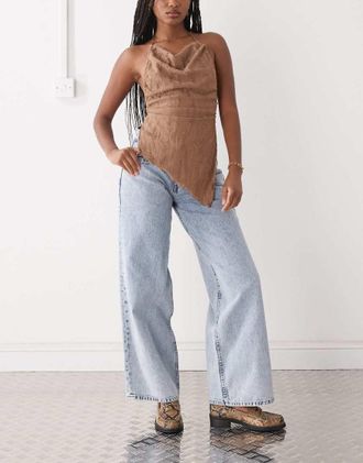 Motel roomy wide leg low rise jeans in light blue wash
