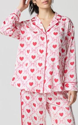 Florence By Mills Dream Satin Pajama Shirt in Ribbon Hearts at Nordstrom Rack, Size Xx-Small