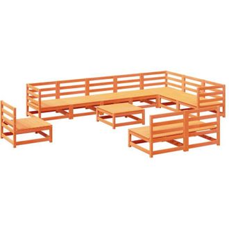 vidaXL Juego De Sof&aacute;s De Jard&iacute;n 11 Pzas Madera Maciza Pino Marr&oacute;n Cera Vidaxl