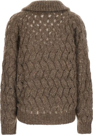 Brunello Cucinelli Womens High-Neck Cardigan Beige Mohair Tops Top